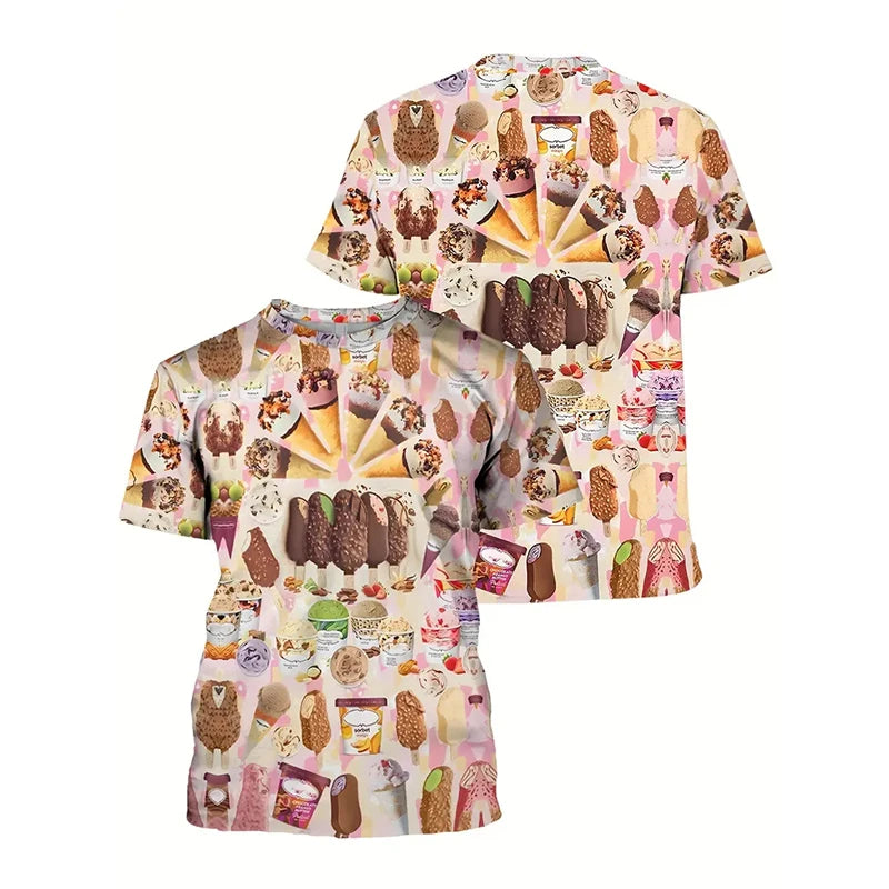 Ice Cream Graphic T Shirt for Men Clothing Fashion 3D Print Ice-cream T-shirt Pop Summer Short Sleeve Funny Kids Tops Tee Shirts